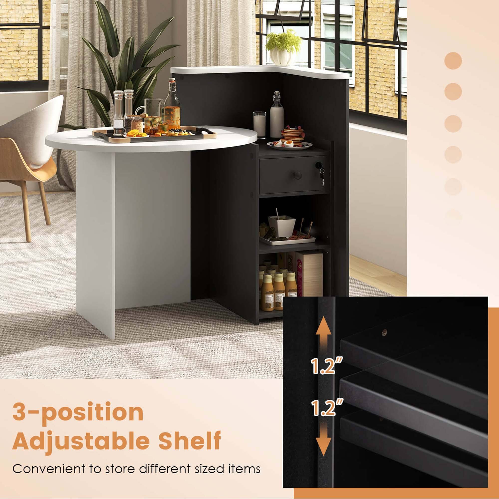 3-position Adjustable Shelf  
Convenient to store different sized items  

1.2"  
1.2"