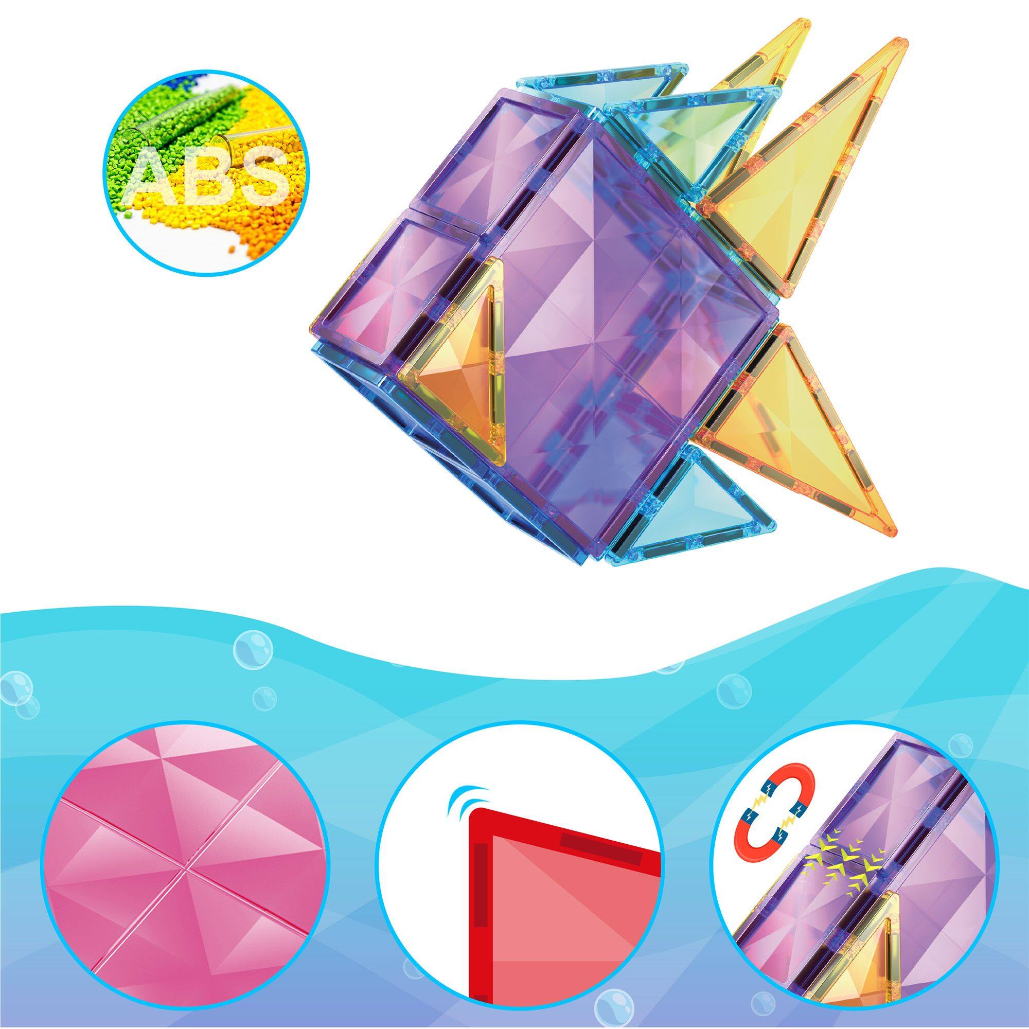 Alt View 1. PicassoTiles - PICASSO-TILES 80PCS Magnetic Tiles Diamond Series for Kids – STEM Construction Building Blocks Toy.