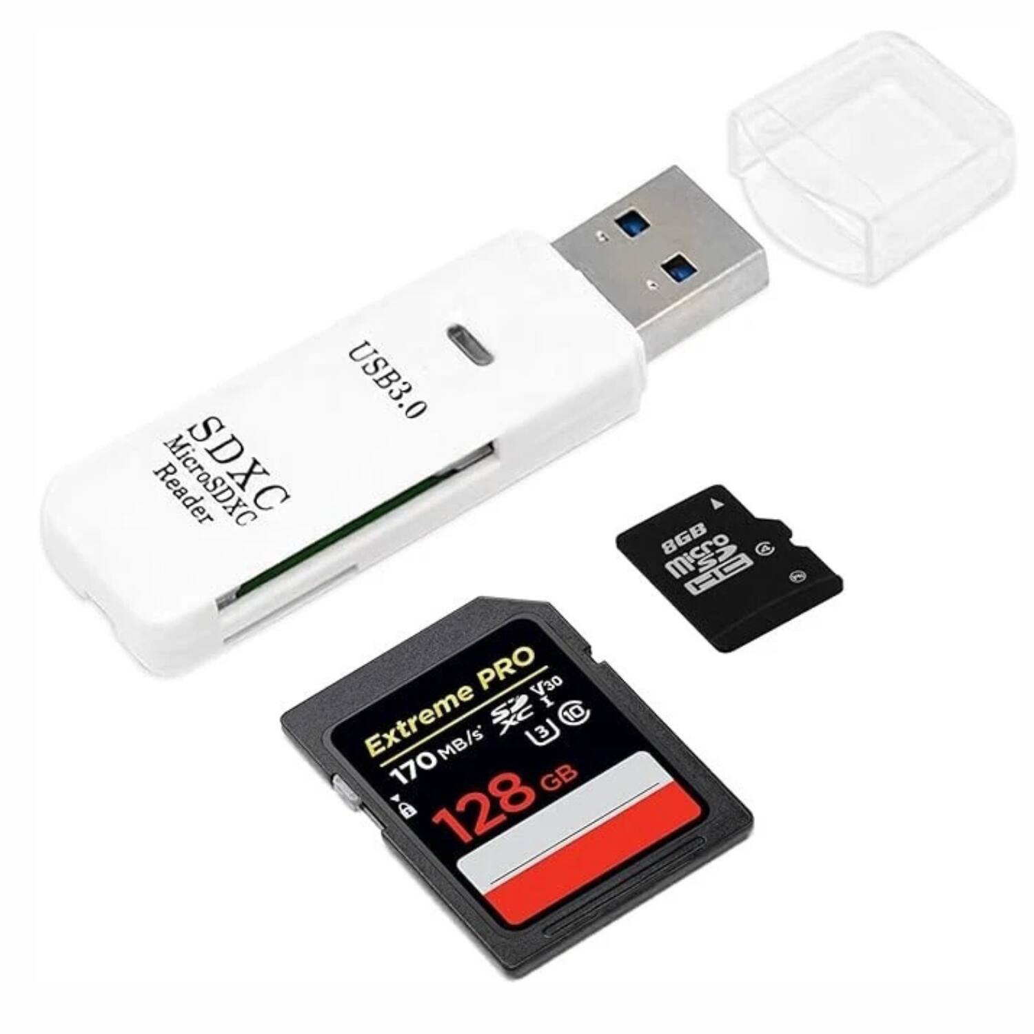 USB3.0 Reader SDXC PRO V30  
Extreme PRO  
170 MB/s  
128 GB  

MicroSDXC Reader  

8GB microSDHC