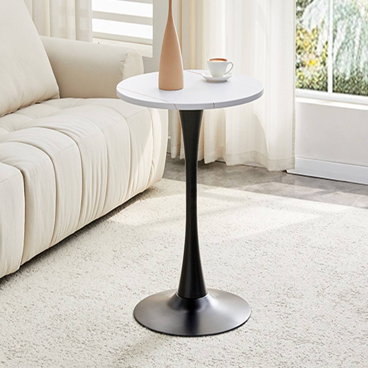 Alt View 3. Loheer - Loheer 23.6 inch Round Dining Table, White MDF Top and Black Metal Pedestal for Small Spaces - White and Black.