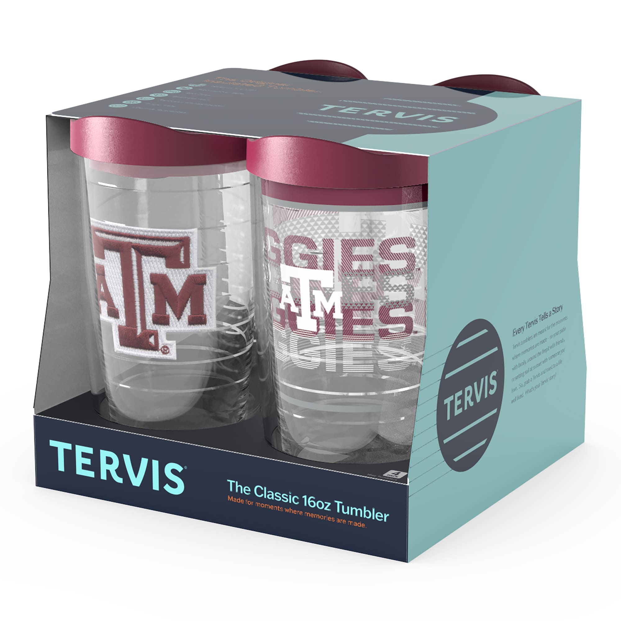 TERVIS  
The Classic 16oz Tumbler  
Made for moments where memories are made.  

AGGIES  
ATM  
AGGIES  

TERVIS  
The Classic 16oz Tumbler  
Made for moments where memories are made.  

Avery Tana Tells All  
[Text in smaller font]  

TERVIS