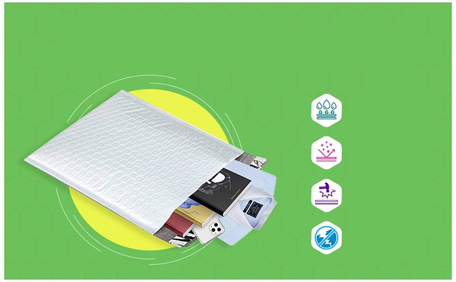 Left. Link - Link Size #1 7.25"x12" Poly Bubble Mailer Self-Sealing Waterproof Shipping Envelopes Pack Of 10 - White.