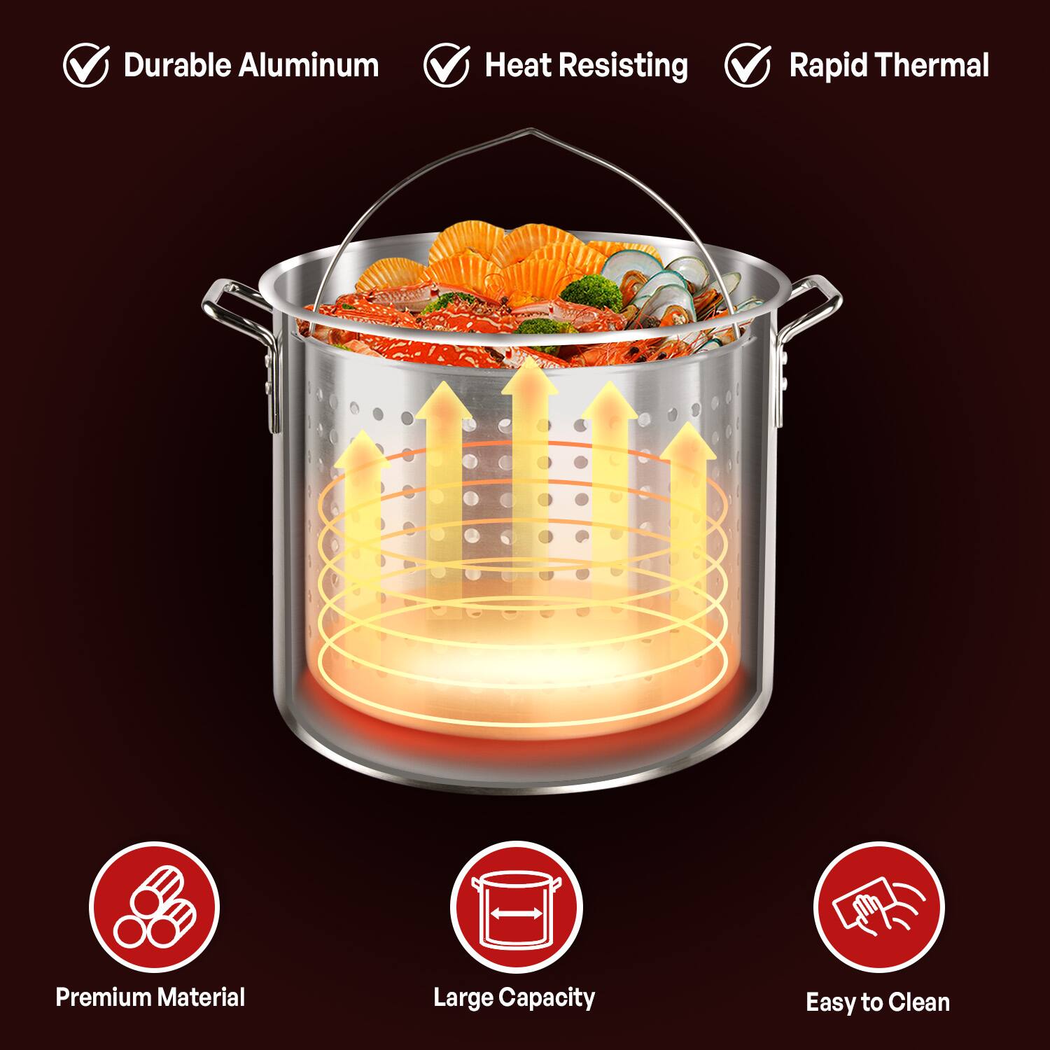 - Durable Aluminum
- Heat Resisting
- Rapid Thermal
- Premium Material
- Large Capacity
- Easy to Clean