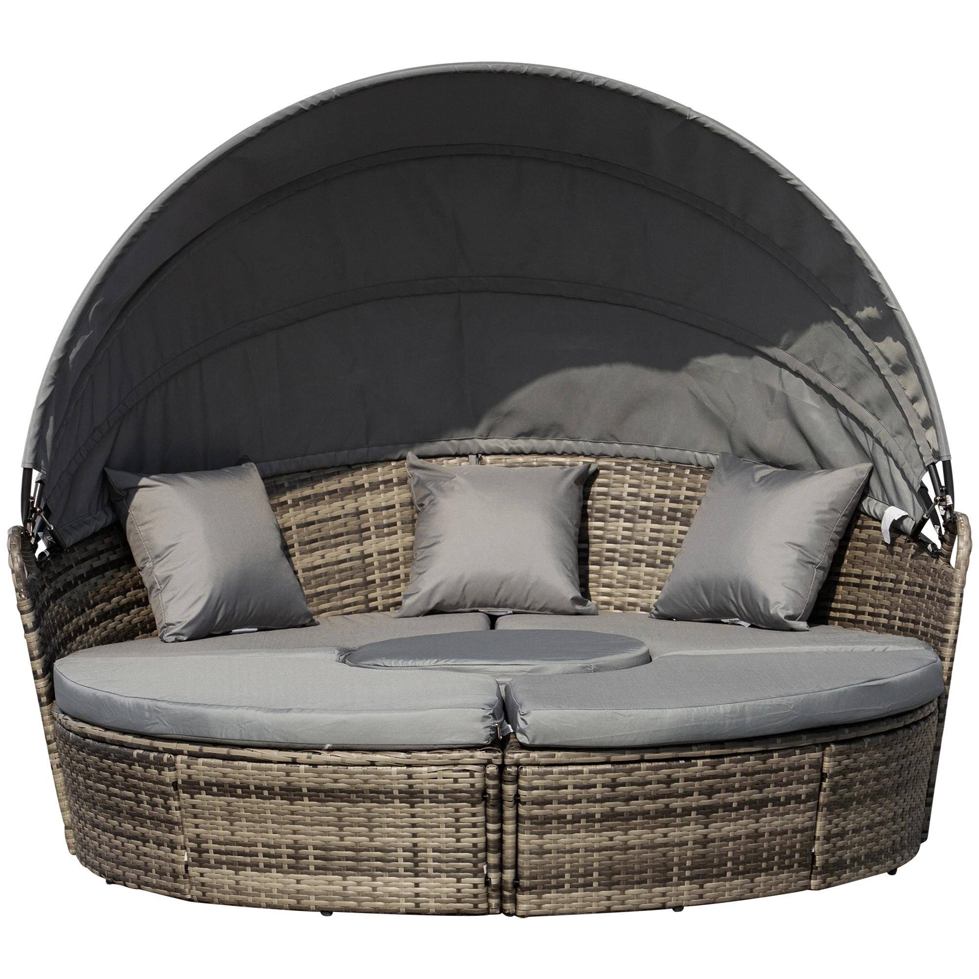 Front. Spaco - Spaco 4PCS Rattan Furniture Set, Round Convertible Patio Daybed or Sunbed - Dark Grey.