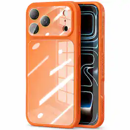 Dteck - Silicone Case with Glass Camera Lens Cover for Apple iPhone 17 Pro Max, Heat Dissipation Cooling Bumper Design - Orange