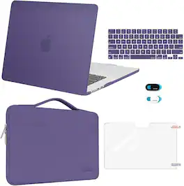 mosiso - 5in1 Kit for MacBook Air 15 inch Case M5 M4 M3 M2 2026-2023, Hard Shell&Sleeve&Keyboard Skin&Webcam Cover&Screen Film - Imperial Purple