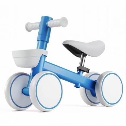 Front. Wisairt - Toddler Balance Bike - 4-Wheel No-Pedal Ride-On Toy for Ages 10-36 Months with Adjustable Seat - Blue.