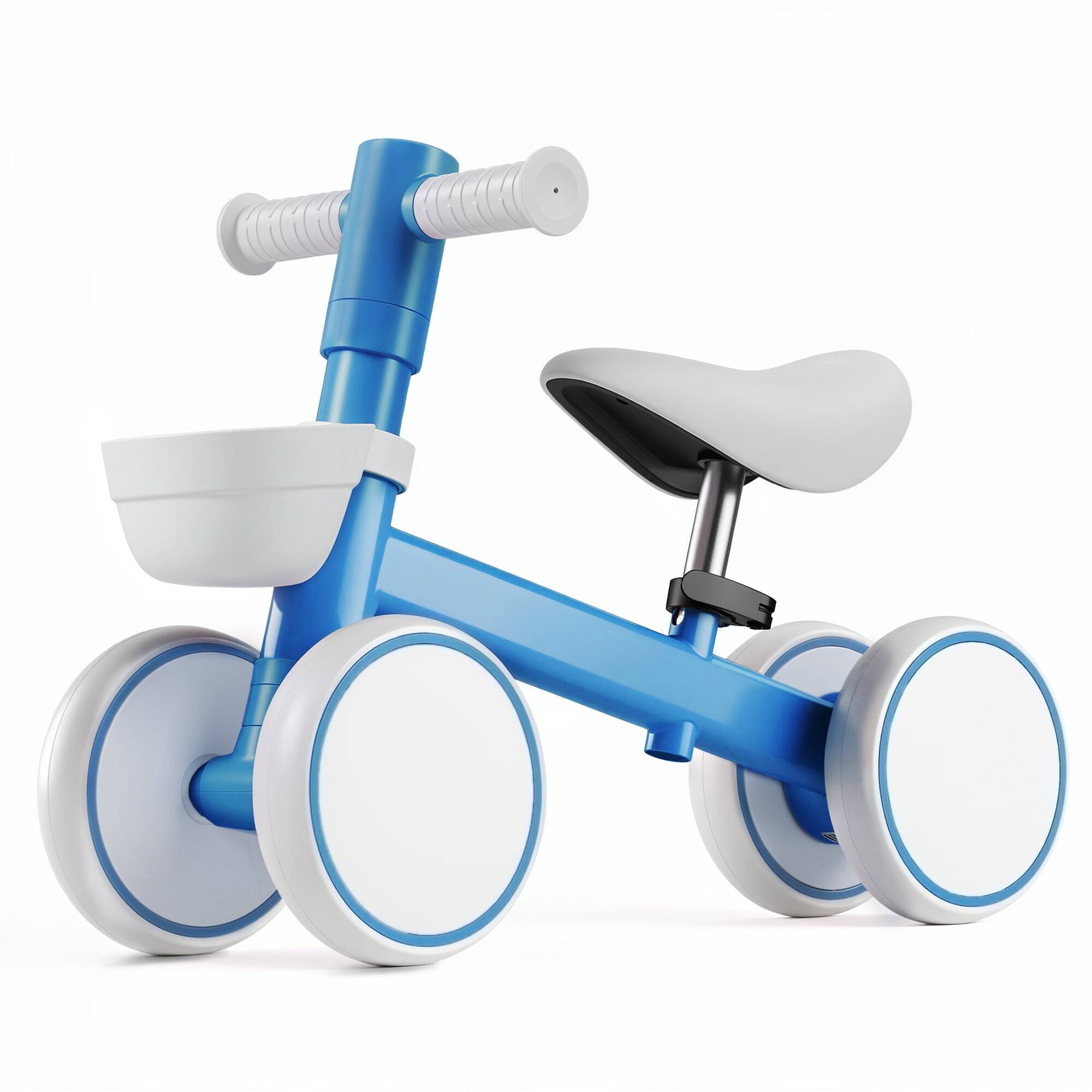 Front. Wisairt - Toddler Balance Bike - 4-Wheel No-Pedal Ride-On Toy for Ages 10-36 Months with Adjustable Seat - Blue.