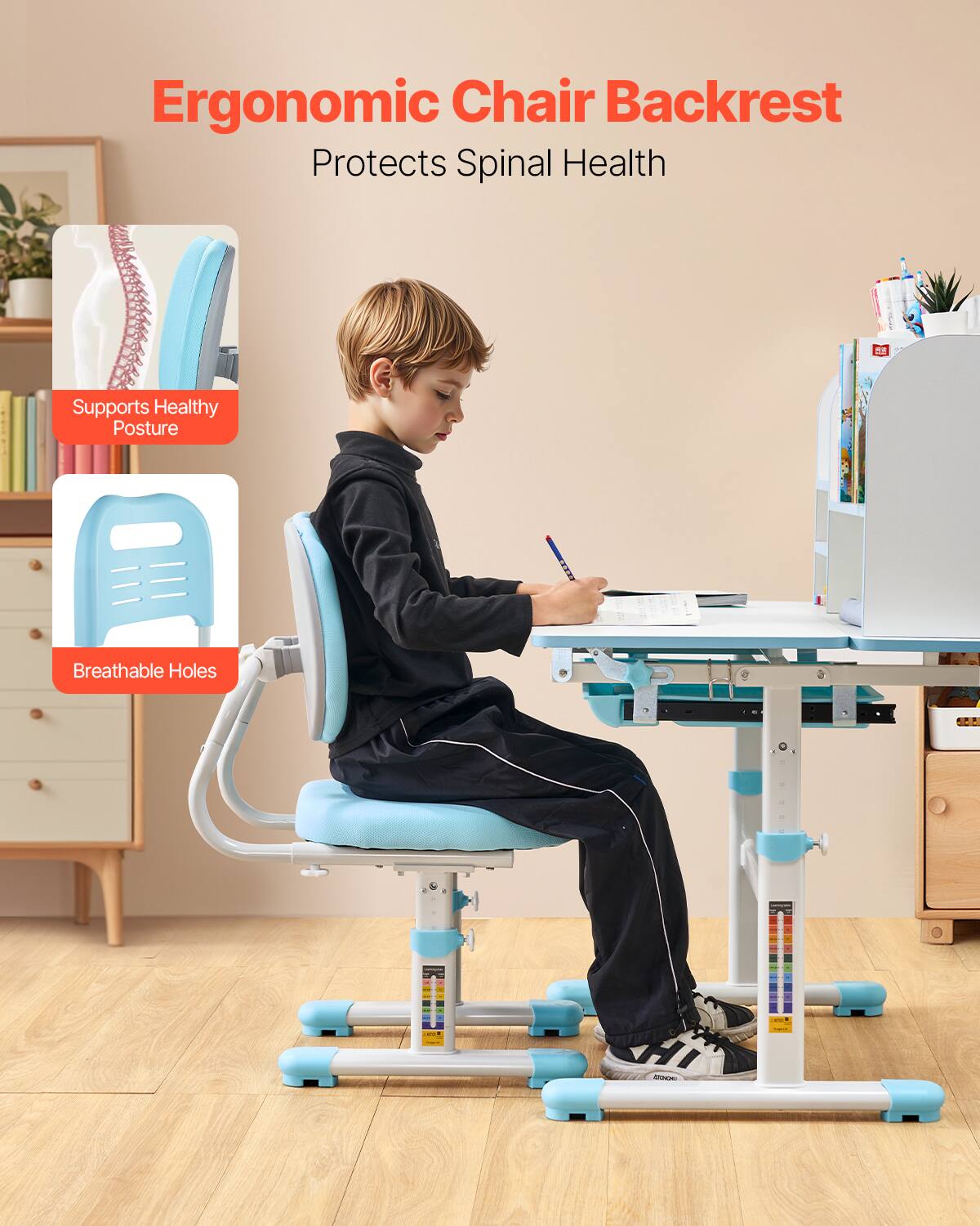 Ergonomic Chair Backrest  
Protects Spinal Health  

Supports Healthy Posture  

Breathable Holes