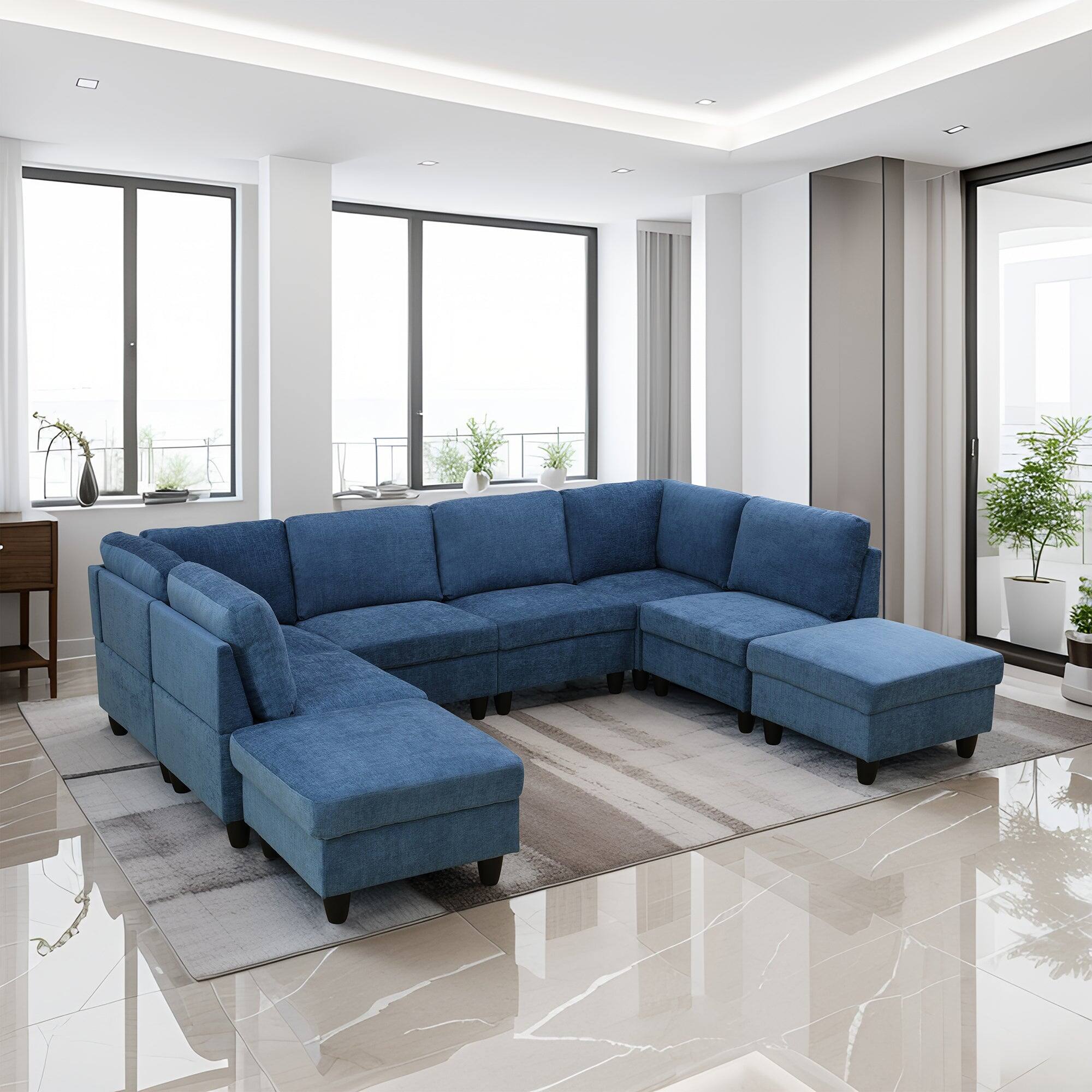 Alt View 4. Boyel Living - 8 Piece Modular Corduroy Sofa Set Movable DIY Sectional - Denim Blue.