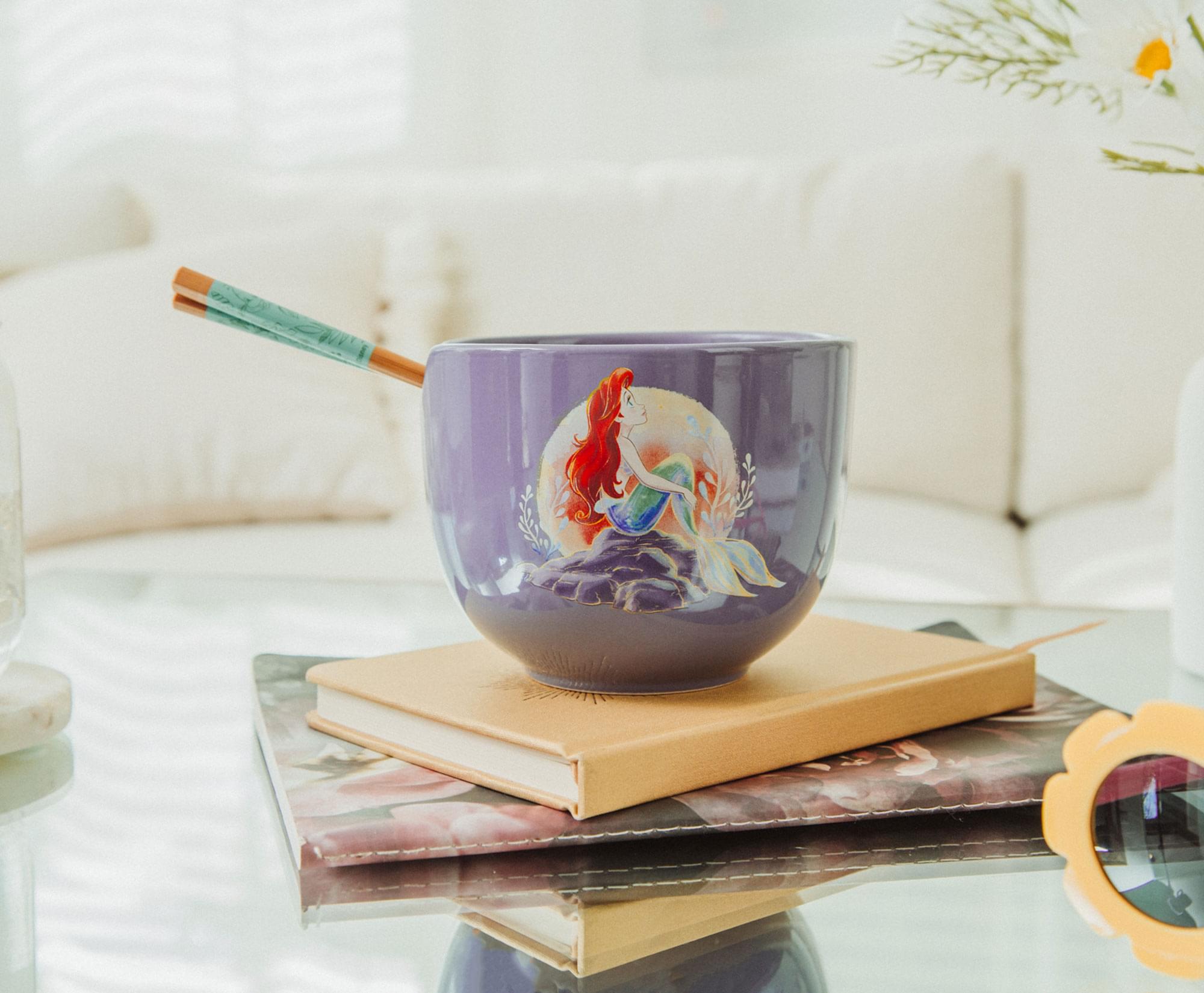 Alt View 5. Silver Buffalo - Disney The Little Mermaid Ariel 20-Ounce Ceramic Ramen Bowl and Chopstick Set - Purple.