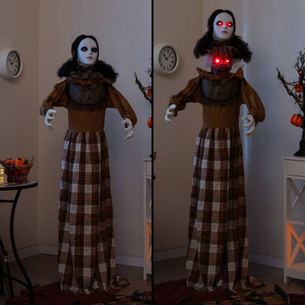 Alt View 1. Boyel Living - Spooky Jump-Scare Halloween Animatronic Haunted Woman with Red Eyes and Sound Activation - Brown.