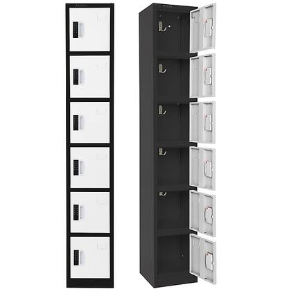 Front. AdirOffice - Storage Locker 629-Series 72" H 6-Tier Steel Digital Lock 6-Shelf Locker - Black Bidy/White Doors.