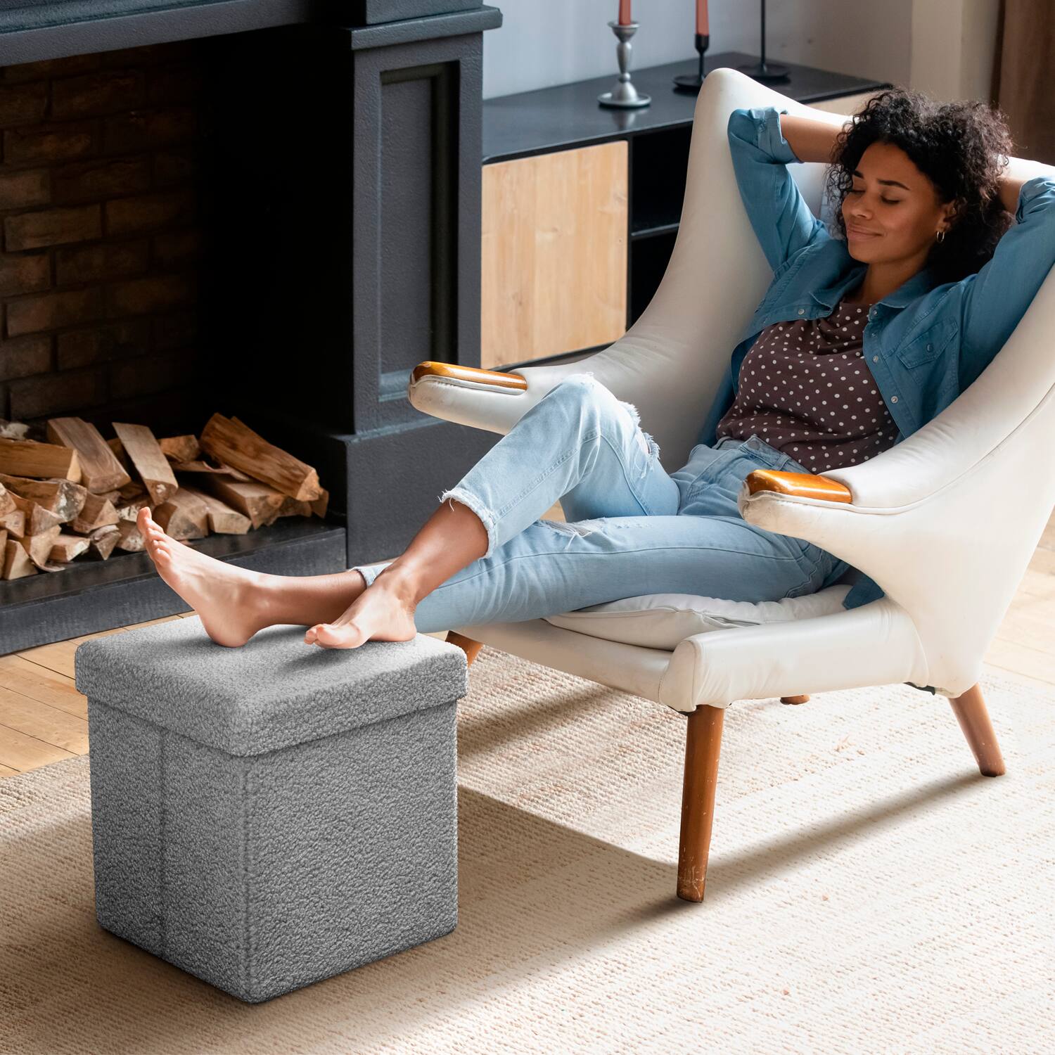 Left. Sorbus - Sorbus Fabric Ottoman, Perfect for Living Room, Bedroom, Toy Storage, Stylish Footrest, Collapsible - Gray.