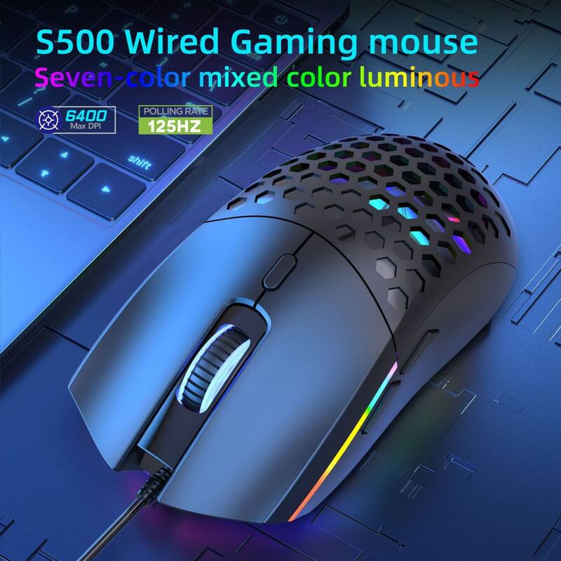 S500 Wired Gaming Mouse  
Seven-color mixed color luminous  
6400 Max DPI  
POLLING RATE 125HZ