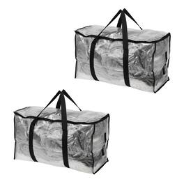 Unique Bargains - 2pcs Large Moving Bags 27x11.4x15 Inch Foldable Heavy Duty Waterproof Storage Totes with Zipper and Handle for Home - Clear