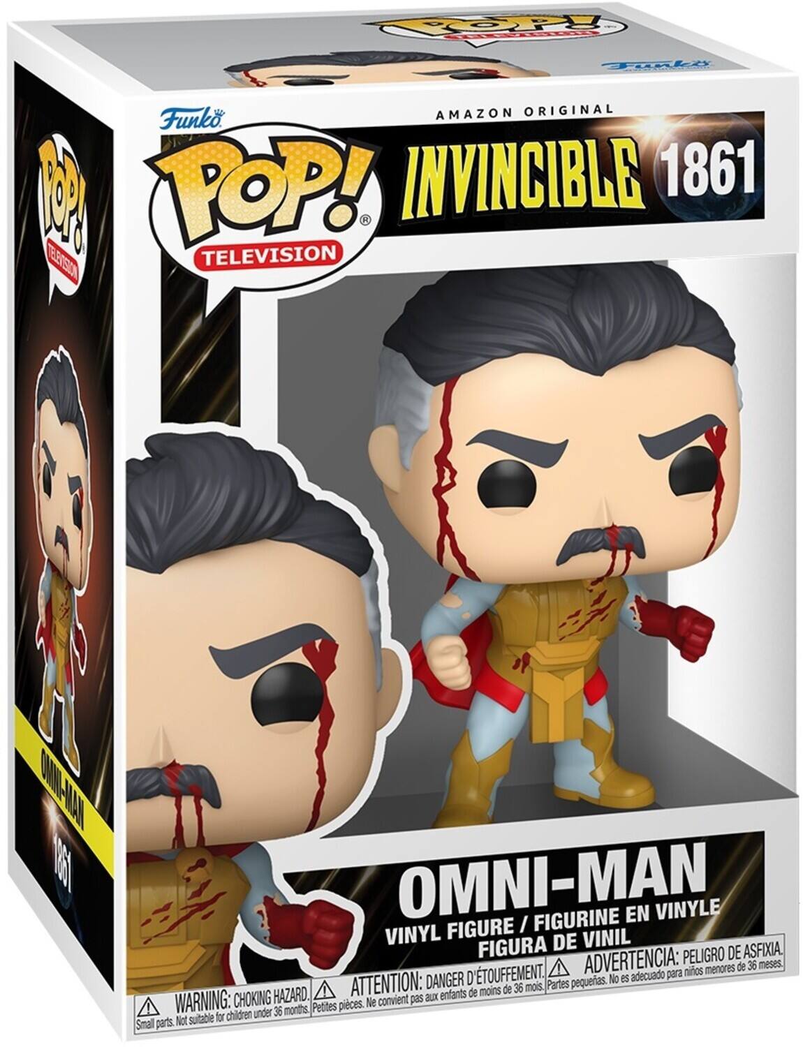 Funko POP! Television  
AMAZON ORIGINAL  
INVINCIBLE 1861  
OMNI-MAN  

VINYL FIGURE / FIGURINE EN VINYLE / FIGURA DE VINIL  

WARNING: CHOKING HAZARD. Small parts. Not suitable for children under 36 months.  
ADVERTENCIA: PEQUEÑAS PIEZAS. NO ES ADECUADO PARA NIÑOS MENORES DE 36 MESES.  
ATTENTION: DANGER D'ÉTOUFFEMENT. PETITES PIÈCES. NE CONVIENT PAS AUX ENFANTS DE MOINS DE 36 MOIS.  
PELIGRO DE ASFIXIA. ADVERTENCIA: PARA NIÑOS MENORES DE 36 MESES.