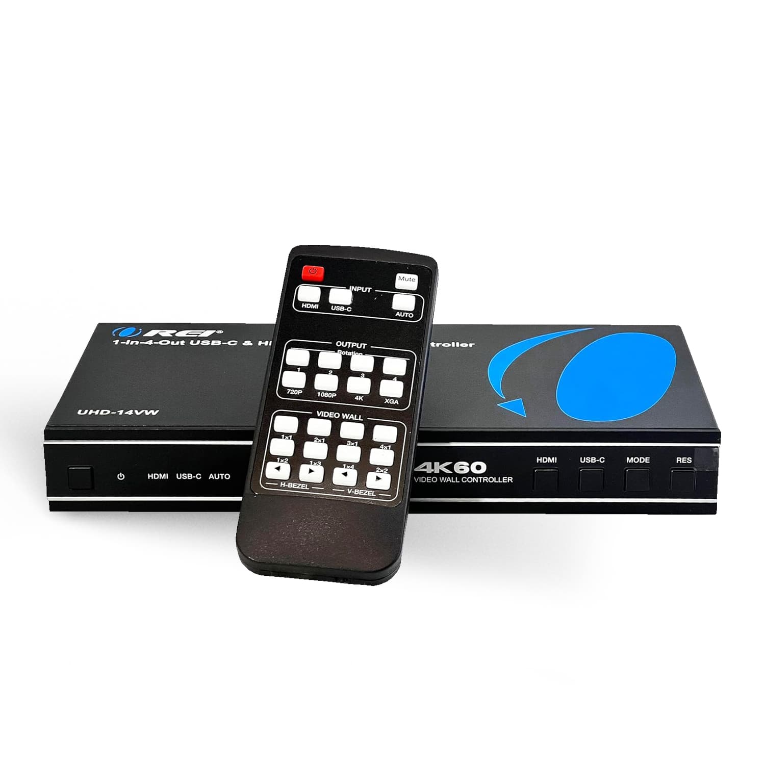 Orei - 4K 1-In-4-Out USB-C & HDMI™ Video Wall Controller (Audio Extract)-UHD-14VW - Black
