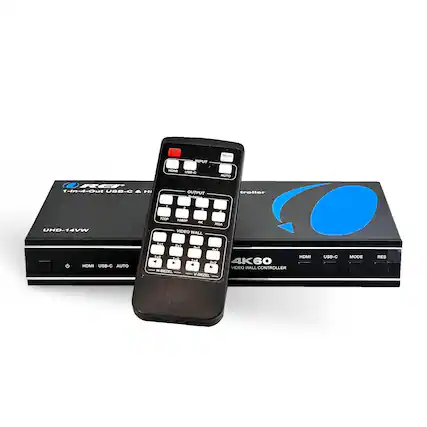 INPUT Mute HDMI USB-C AUTO 1-n4-0u USB-C A 0-1 OUTPUT Rotation tratlar 1 g UHD-14VW 7200 TBP 4K VIDEO WALL XGA a Ra R del HOMI USB-C AUTO L D A H-BEZEL dn4 1-2 - & V-BEZEL 4K60 VIDEO WALL CONTROLLER HDMI USB-C MODE RES