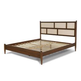 Hivvago - Queen Size Hardwood Platform Bed Frame with Cane Paneling Headboard - Walnut