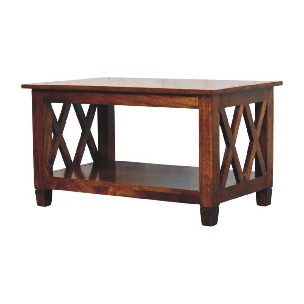 Left. Artisan Furniture - Belmont X-Frame Chestnut Coffee Table - Dark Brown.