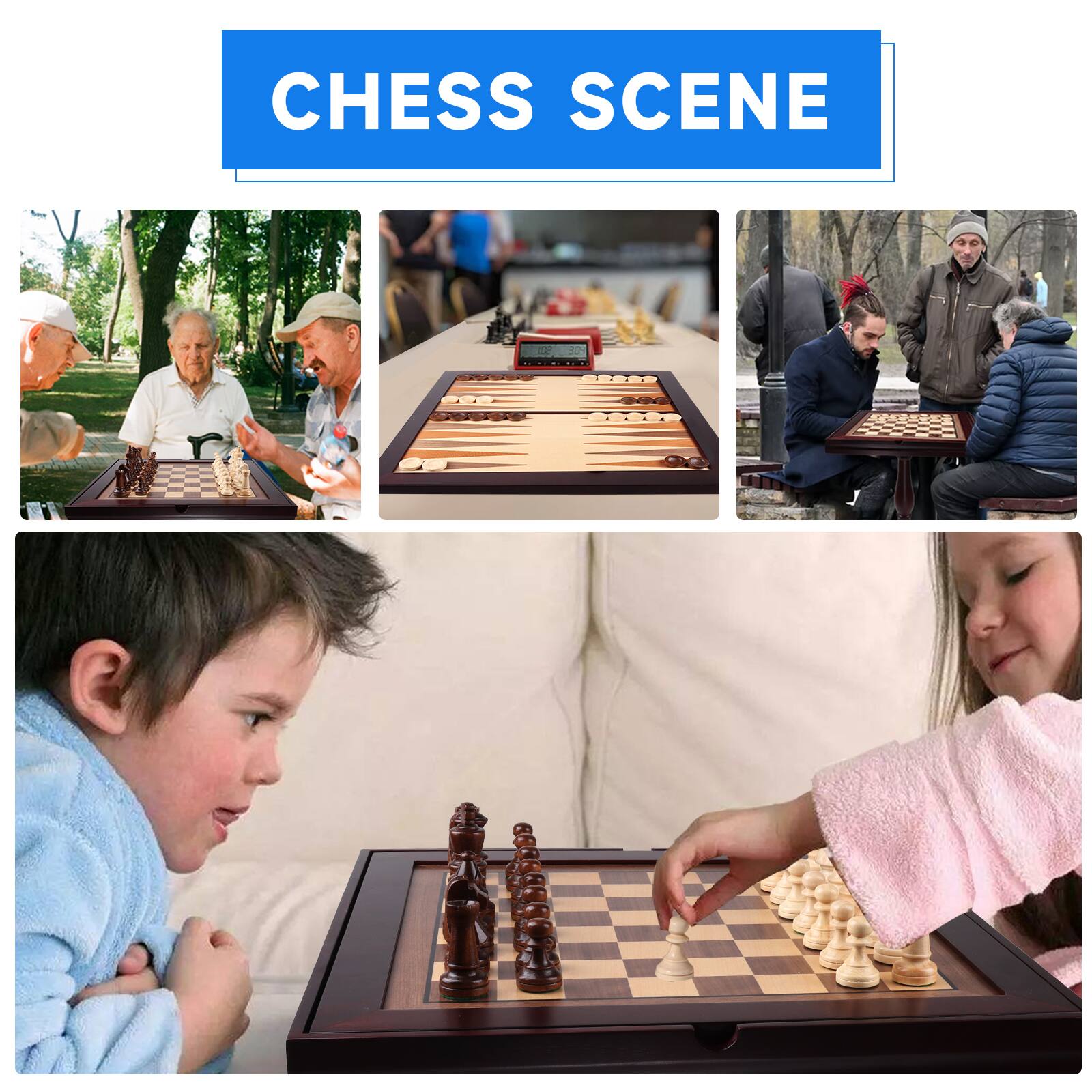 GSE Games & Sports Expert Wooden 3 in 1 Chess Checkers Backgammon Table ...