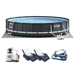 Intex - 20ft x 48in Ultra XTR Round Pool, Pump, Ladder, Lounger (2 Pack), & Cooler