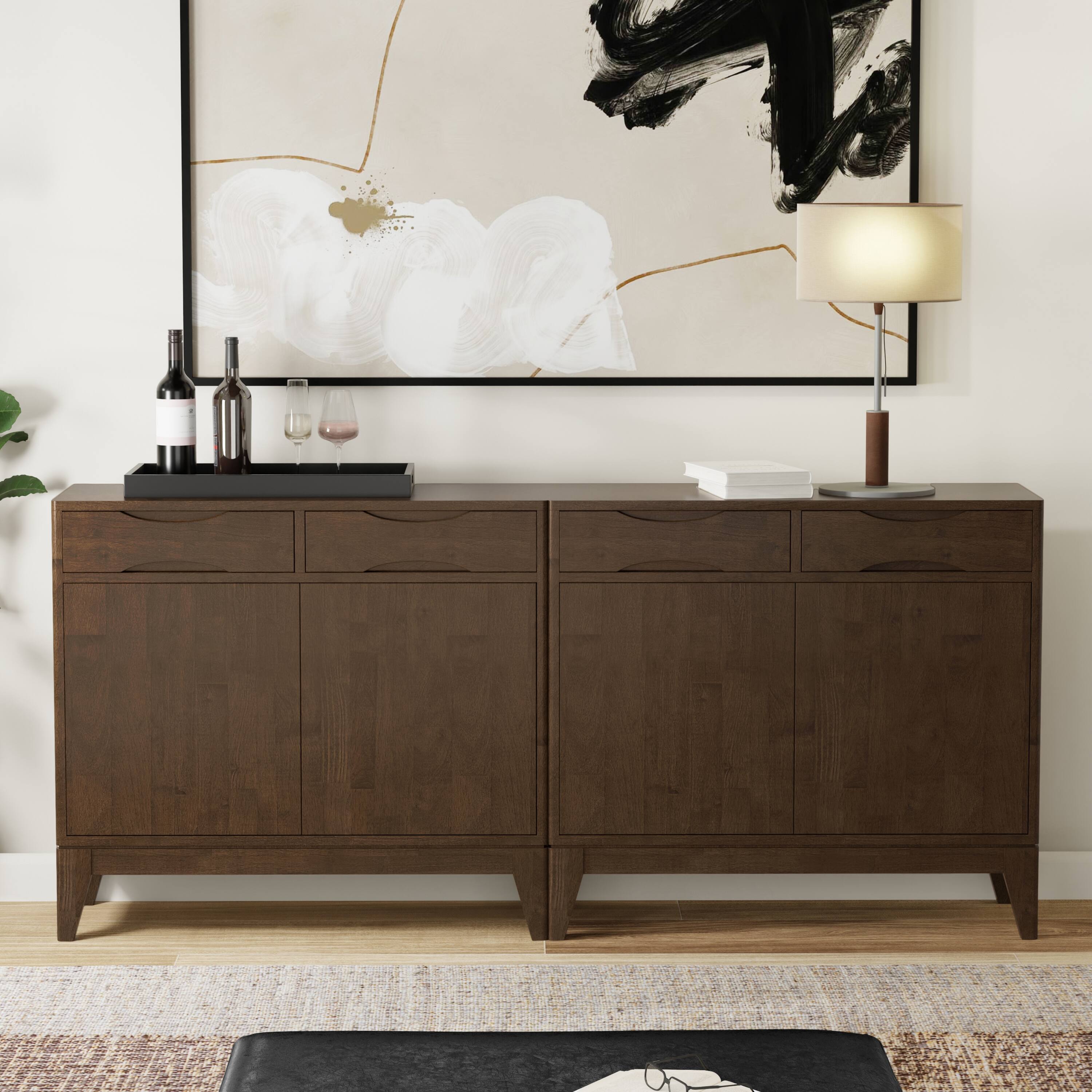 Angle. Simpli Home - Harper Solid Wood 40 inch Storage Cabinet in Walnut Brown (Set of 2) - Walnut Brown.