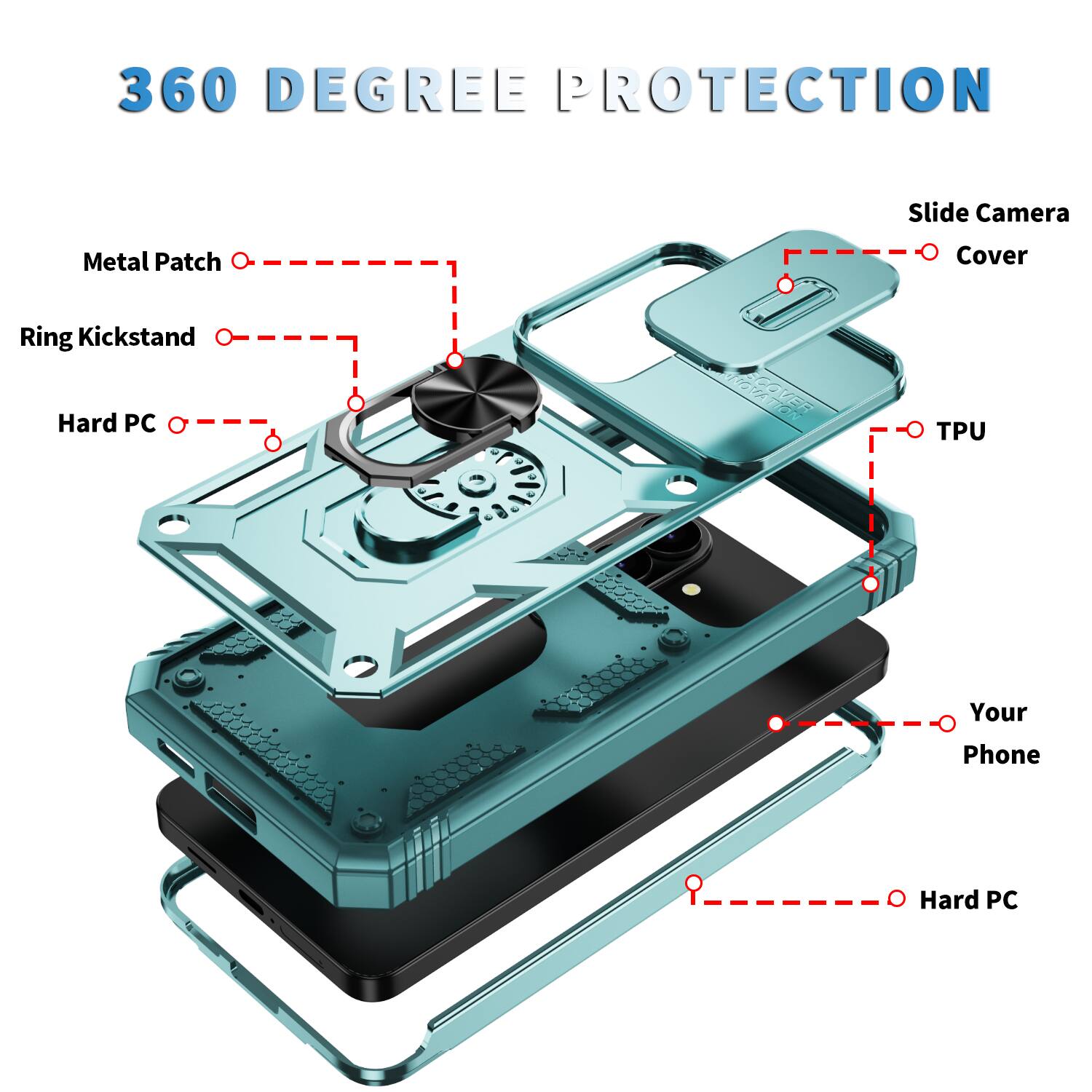 360 DEGREE PROTECTION

Slide Camera Metal Patch Cover Ring Kickstand Hard PC TPU Your Phone