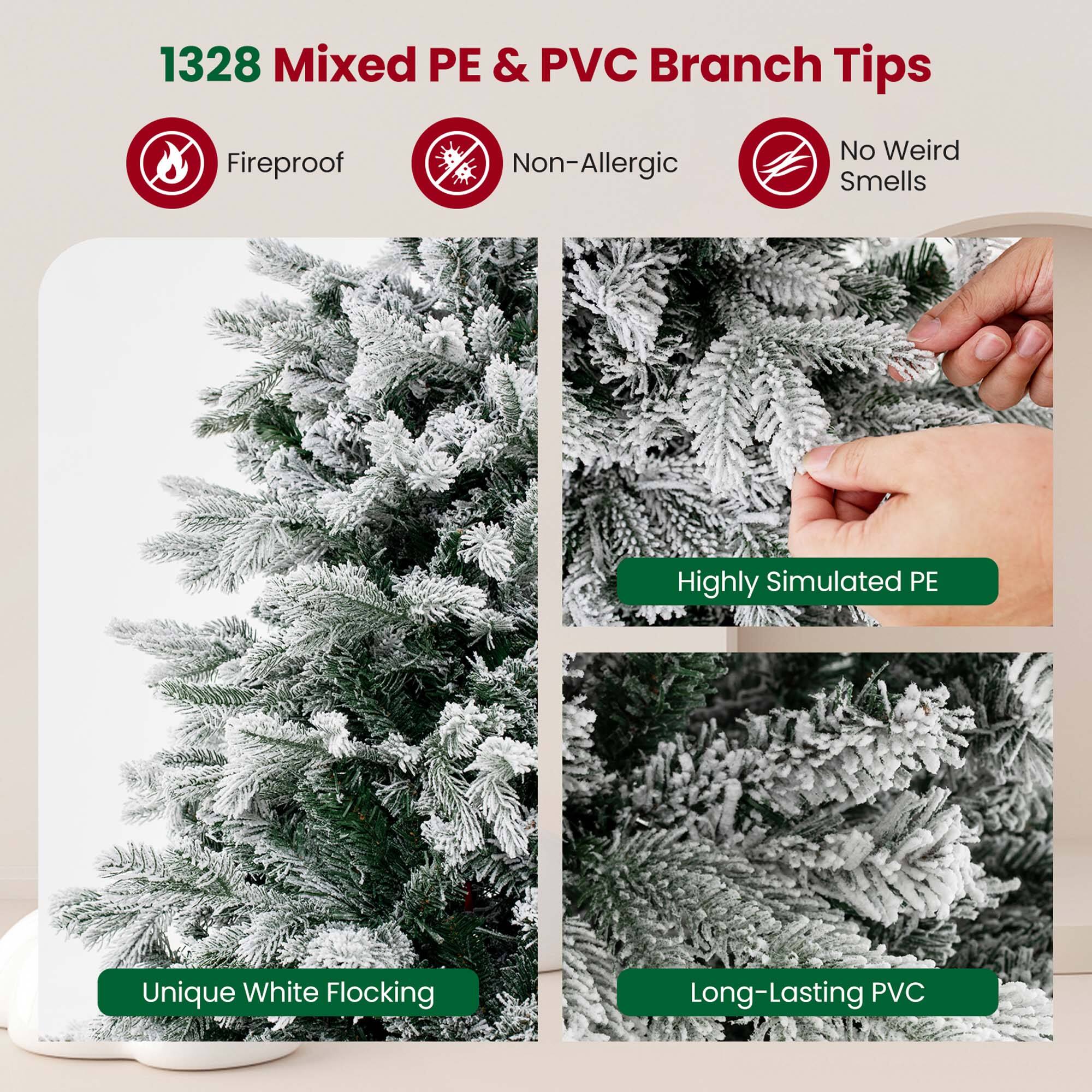 1328 Mixed PE & PVC Branch Tips: Fireproof, Non-Allergic, No Weird Smells, Highly Simulated PE, Unique White Flocking, Long-Lasting PVC.