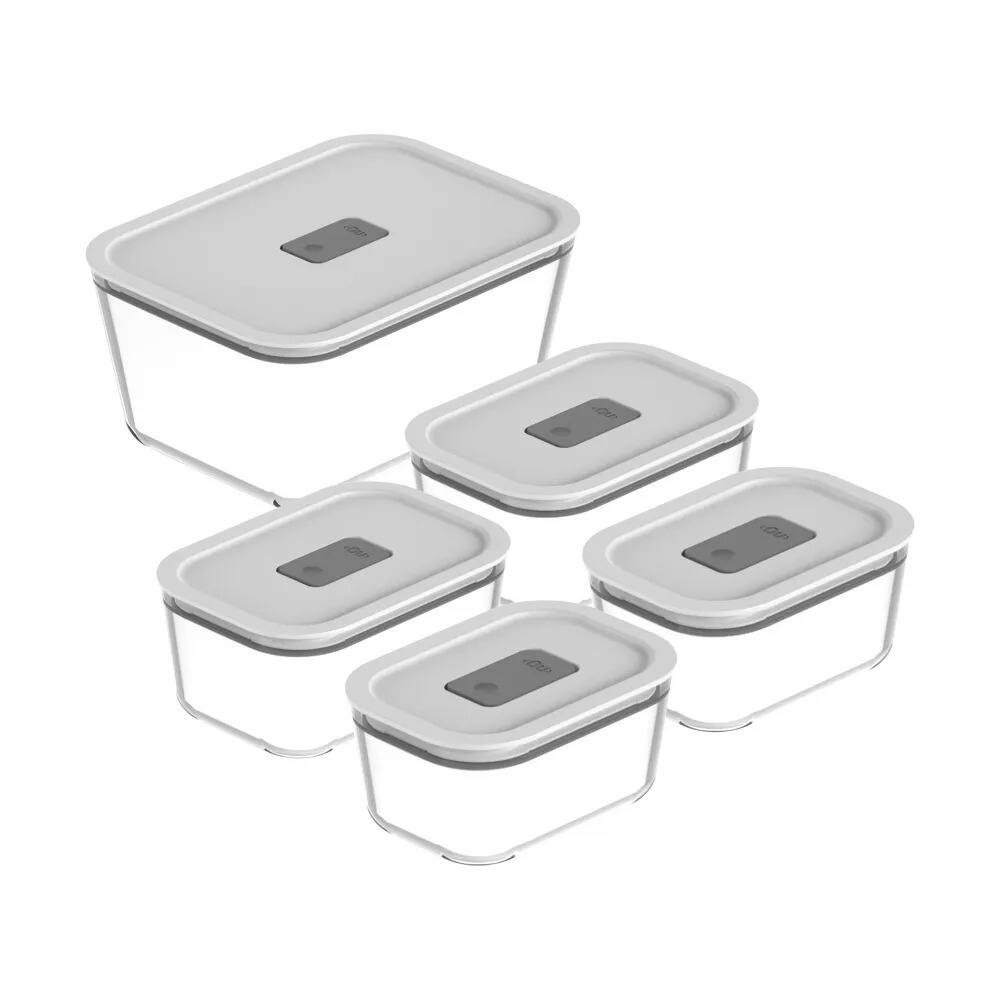 Alt View 9. OU - OU Food Storage Container Set with Lids, 5 Pc Clear Borosilicate Glass w Airtight Vented Lids.