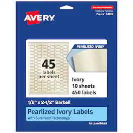 Avery - Pearlized Ivory Barbell Labels, .5" x 2.5", 450ct - White
