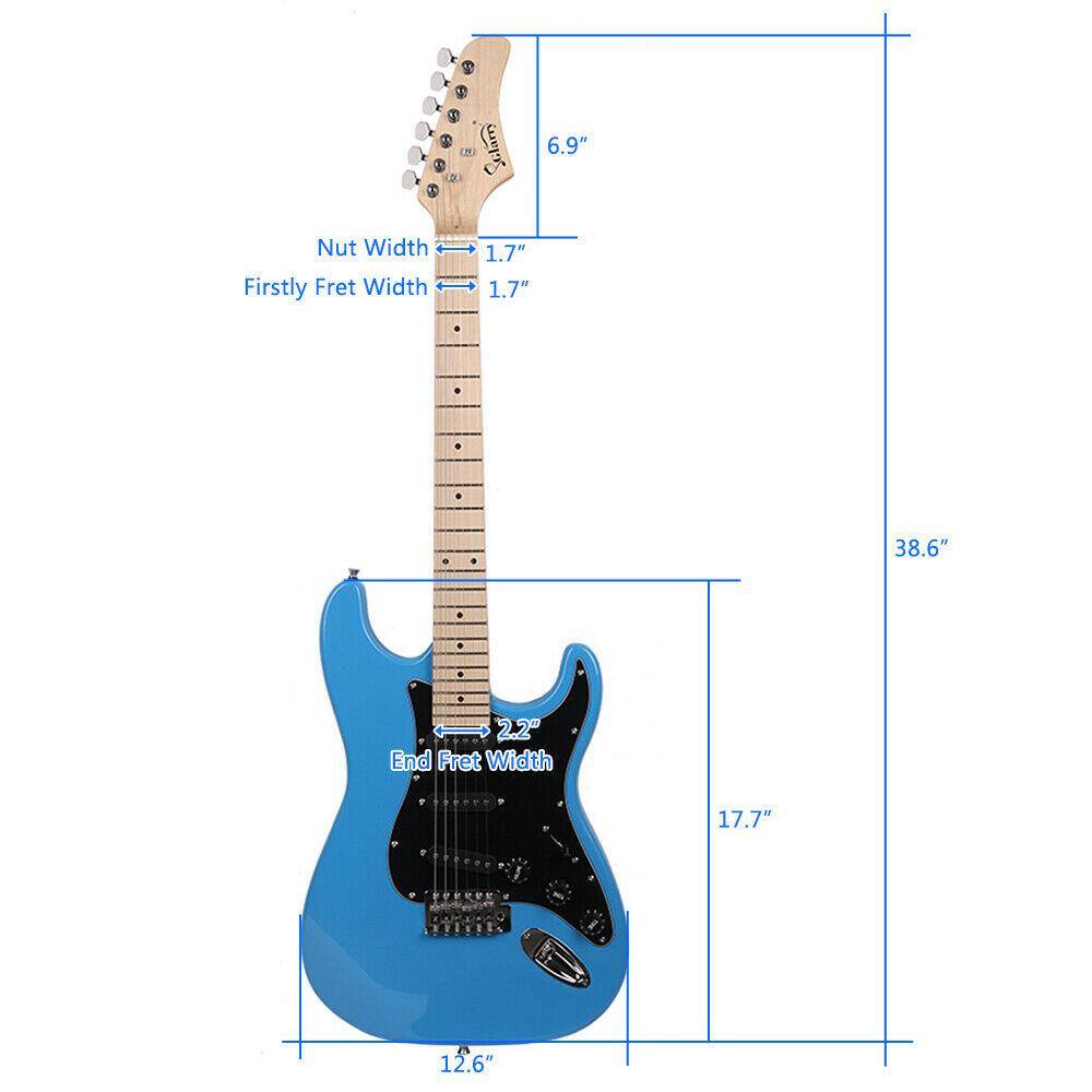 - Nut Width: 1.7"
- Firstly Fret Width: 1.7"
- End Fret Width: 2.2"
- Neck Length: 38.6"
- Body Length: 17.7"
- Body Width: 12.6"