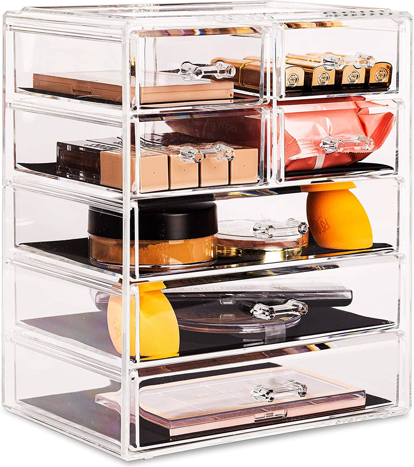 Sorbus - Acrylic Makeup Organizer Case - Big Makeup Organizer for Vanity, Bathroom, College Dorm, Closet, Desk - Clear
