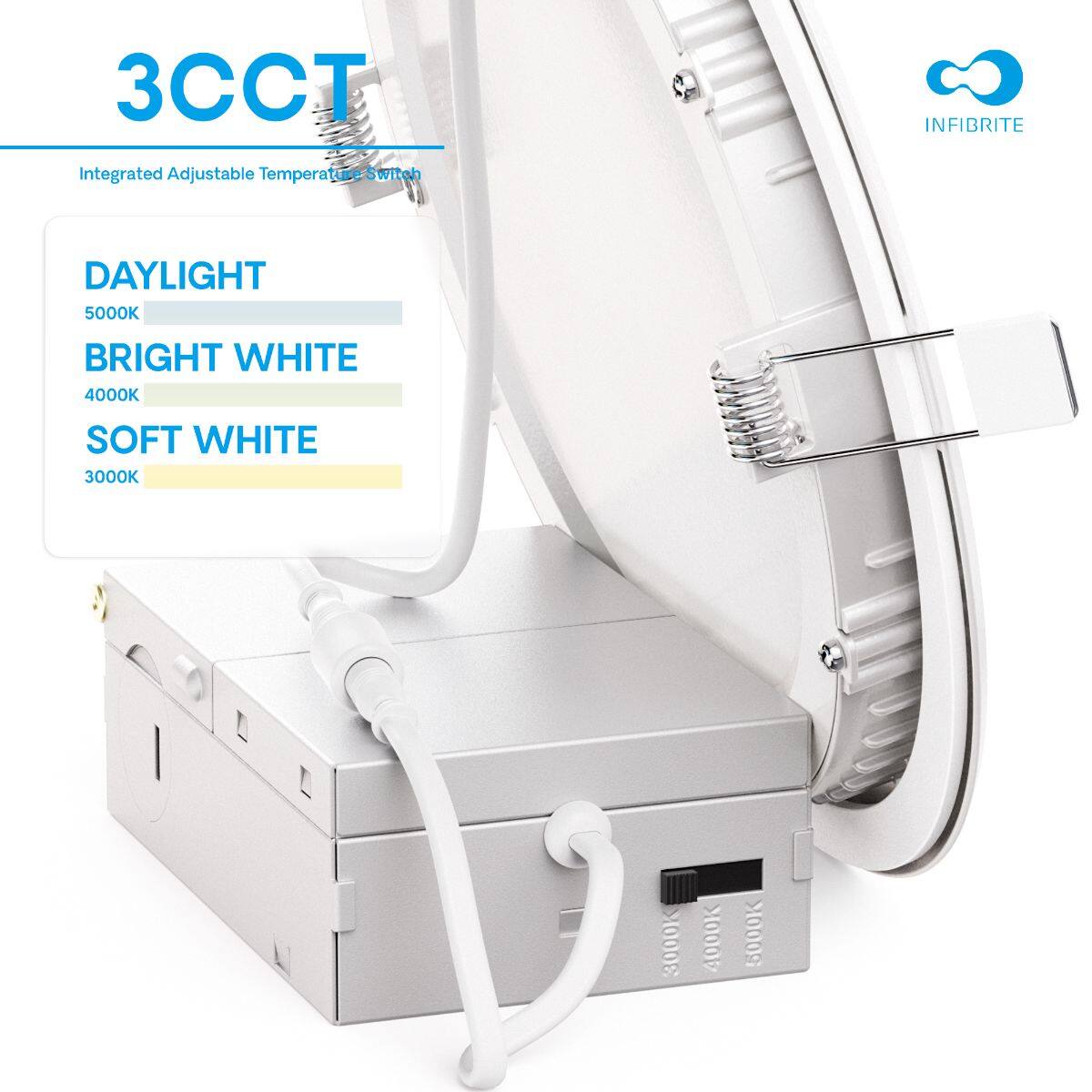 3T INFIBRITE Integrated Adjustable Temperature Switch

3CCT

DAYLIGHT 5000K  
BRIGHT WHITE 4000K  
SOFT WHITE 3000K