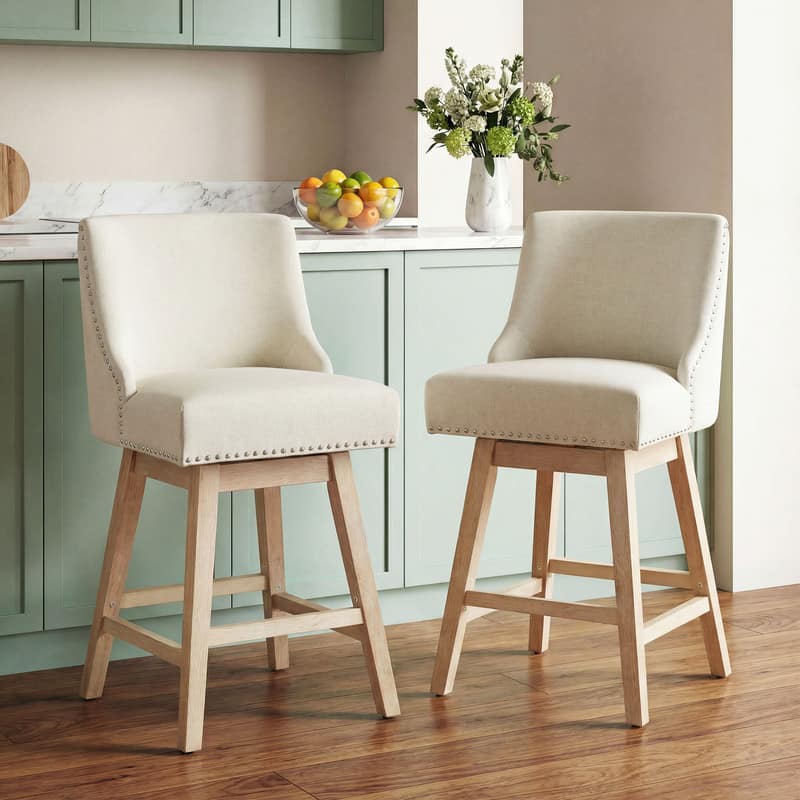 Dyonery - modern style kitchen countertop bar chair, 36-inch high bar, linen fabric, rotatable, two-piece， - Beige