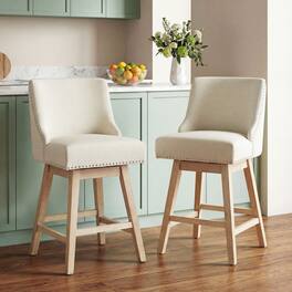 Dyonery - modern style kitchen countertop bar chair, 36-inch high bar, linen fabric, rotatable, two-piece, - Beige