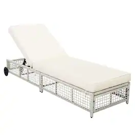 Mondawe - Outdoor Rattan Chaise Lounge Chair with Cushion and Wheels - Gray