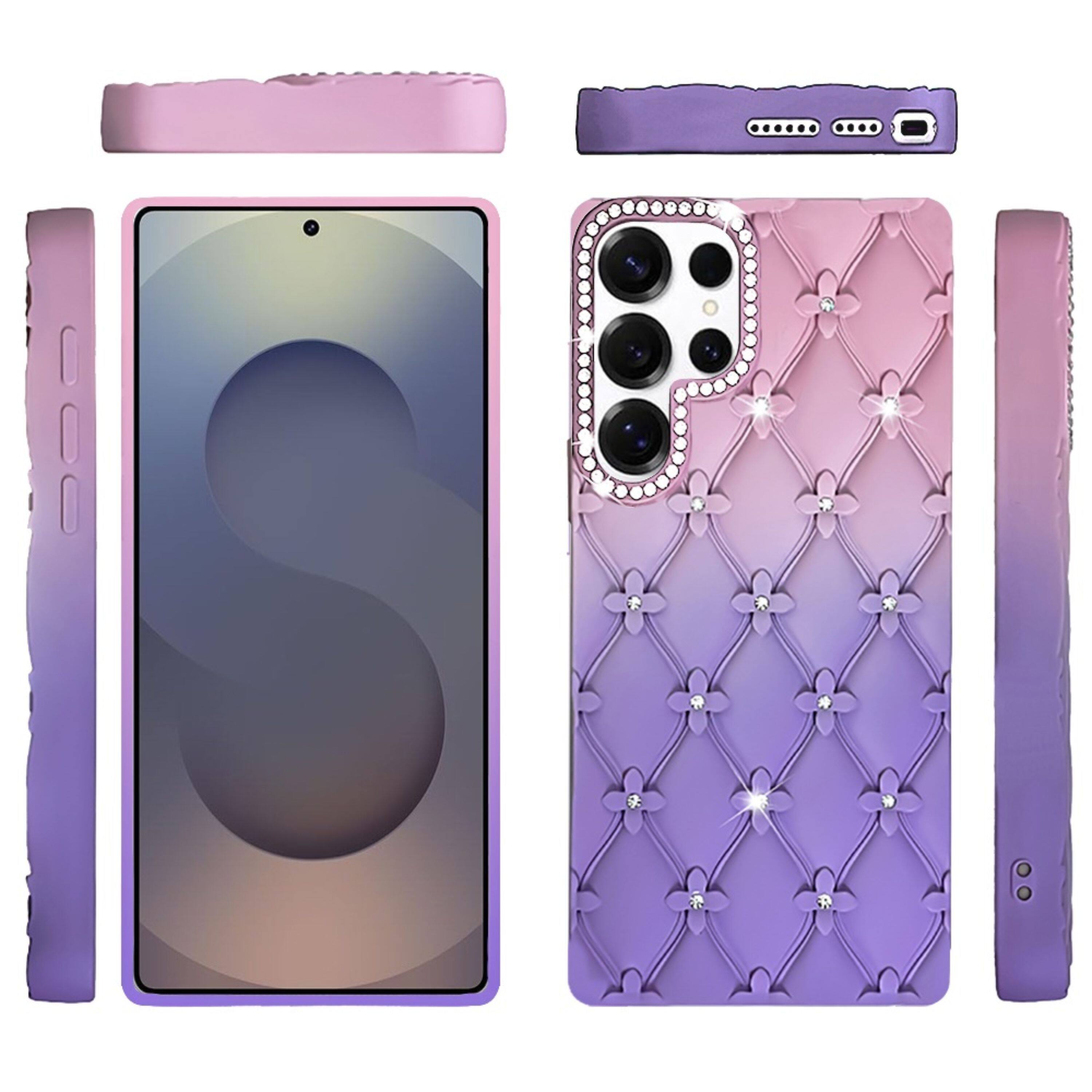 Left. Kitcheniva - Bling Diamond Pattern Padded Cover Plus Tempered Glass For Samsung S26 Ultra Light Pink/Light Purple - Light Pink/Light Purple.