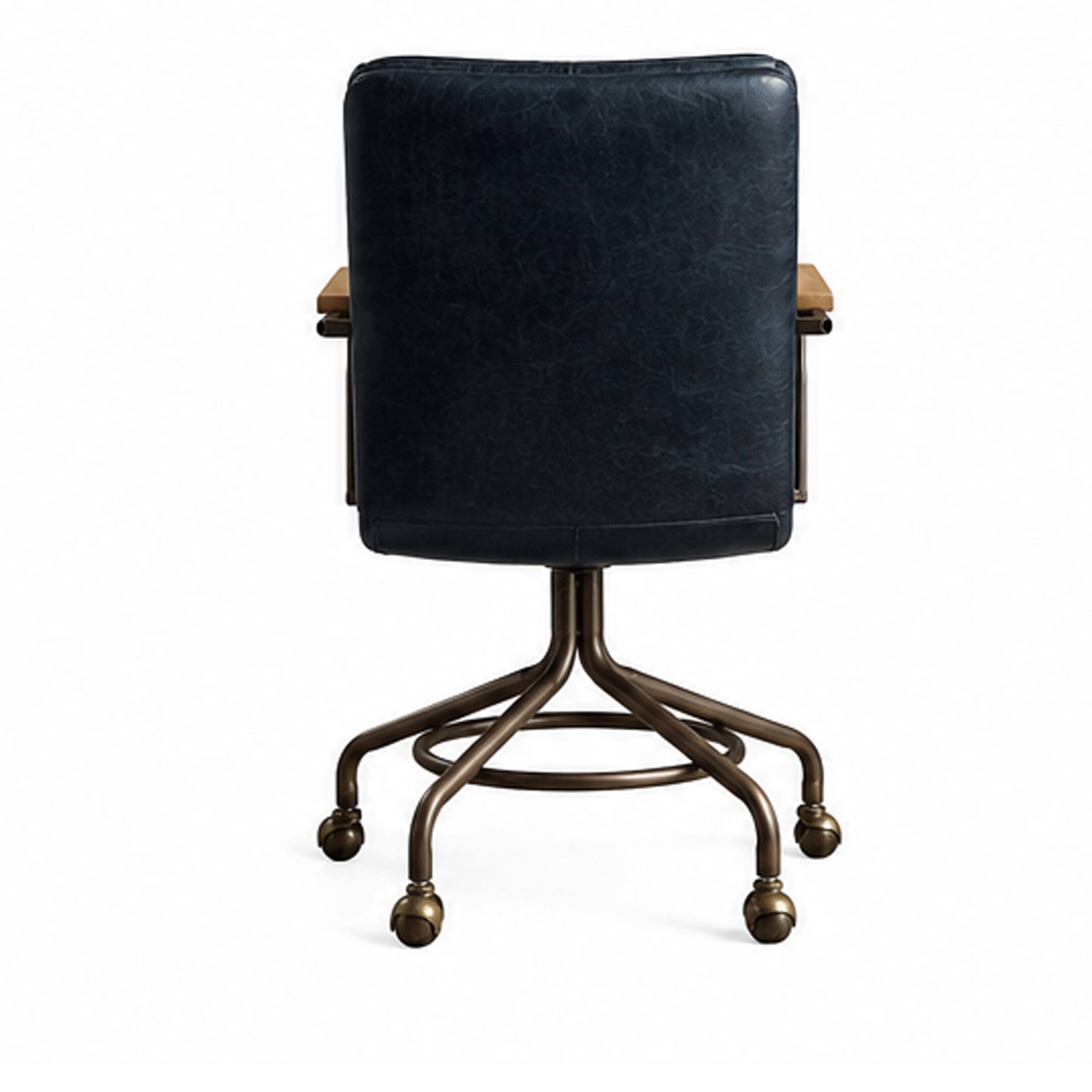 Left. Manhattan Lane - Metal & Leather Executive Office Chair - Vintage Blue Leather.