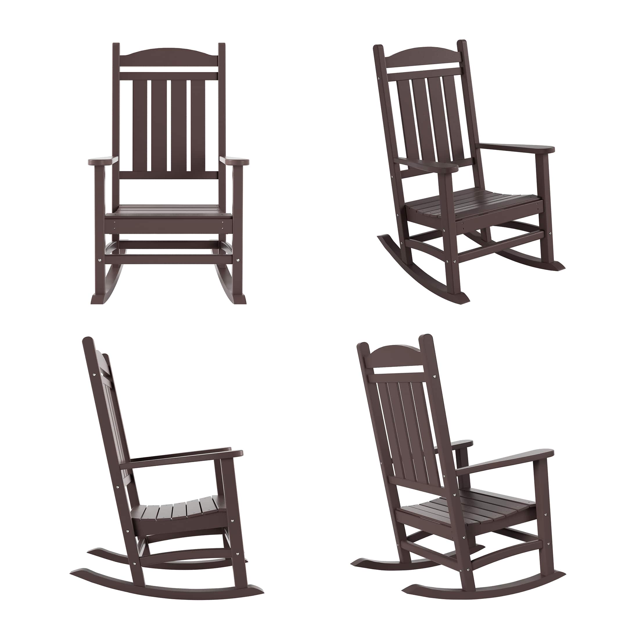 WestinTrends - Malibu Outdoor Patio Poly Classic Porch Rocking Chair (Set of 4) - Dark Brown