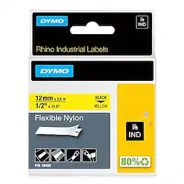 DYMO - Rhino Industrial 18490 Flexible Nylon Label Maker Tape, 1/2" x 11-1/2', (18490) - Black on Yellow