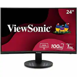 ViewSonic - VA2416C 24 Inch Full HD 1080p Frameless Curved Monitor with Variable Refresh Rate, Eye Care, HDMI, and Display - Black
