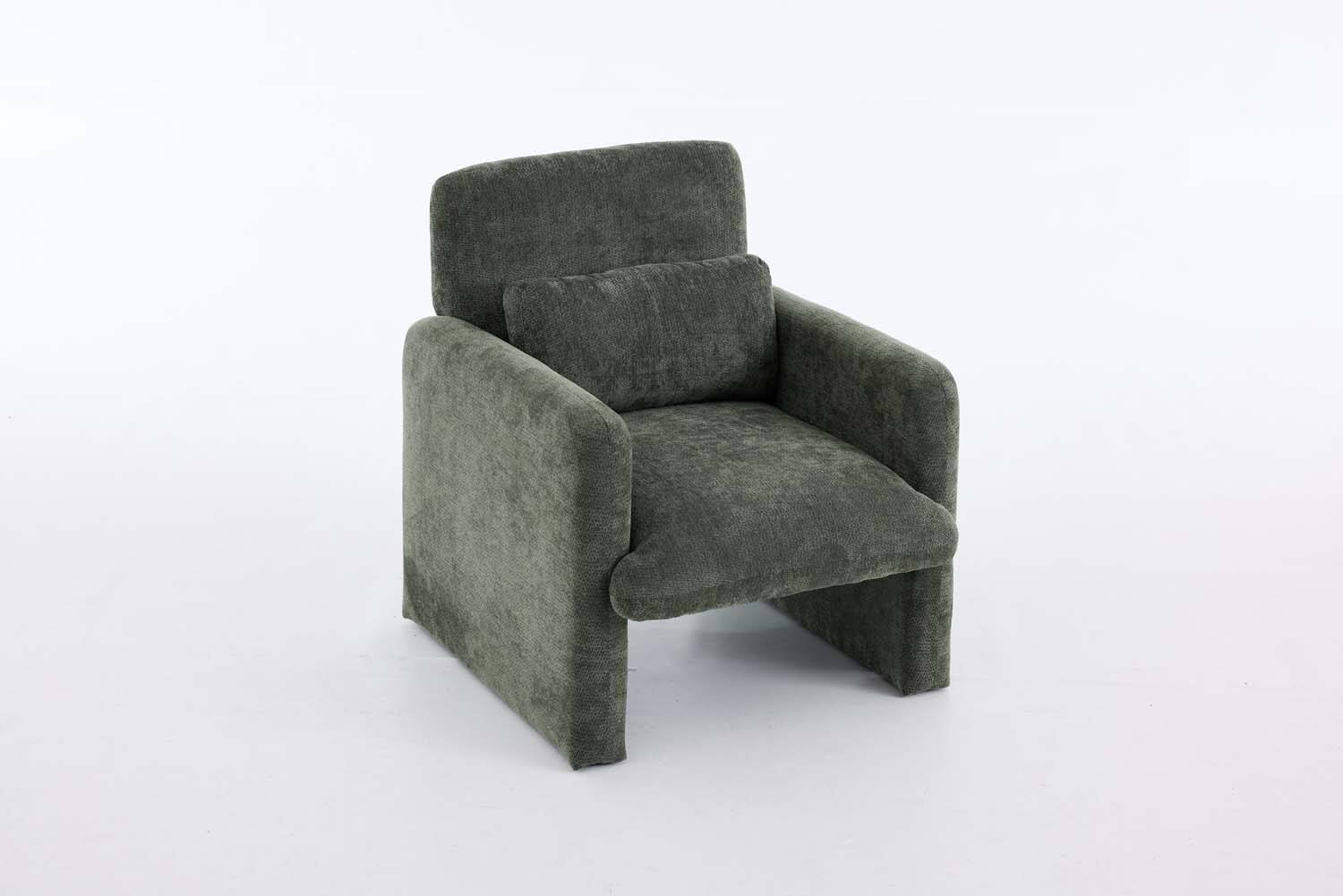 Back. Forest'nSky - Modern Office Chair in White Boucle Fabric - Upholstered Ergonomic Armchair for Desk & Lounge,Antique Green - Antique Green.