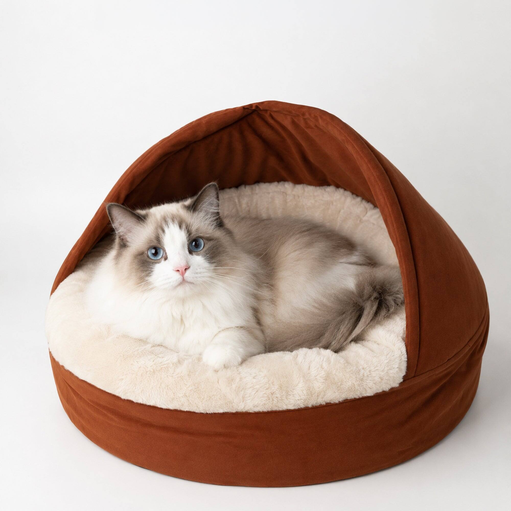 Front. PawsPik - PawsPik Hooded Bolster Dog Bed with Removable Cover & Plush Cushion, Orange - Orange.