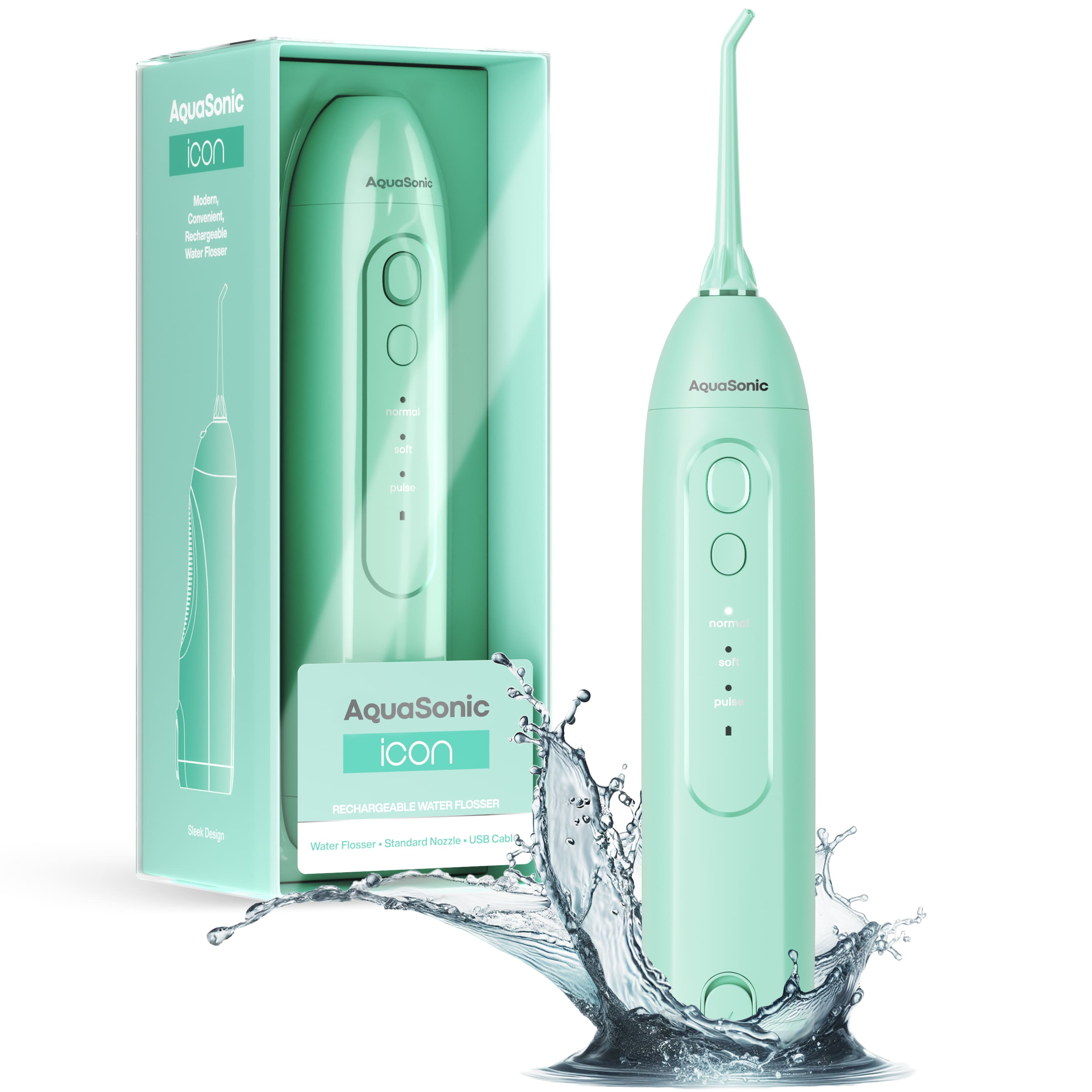 AquaSonic - Icon Electric Water Flosser - 150ml Tank, Cordless Rechargeable, Waterproof, Portable Oral Irrigator - Green