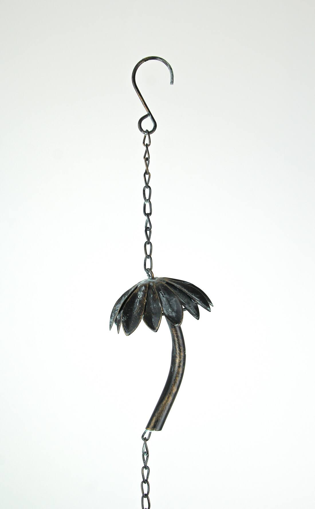 Alt View 2. Things2Die4 - Metal Tropical Palm Tree Rain Chain with Attached Hanger 72 inch - Brown.