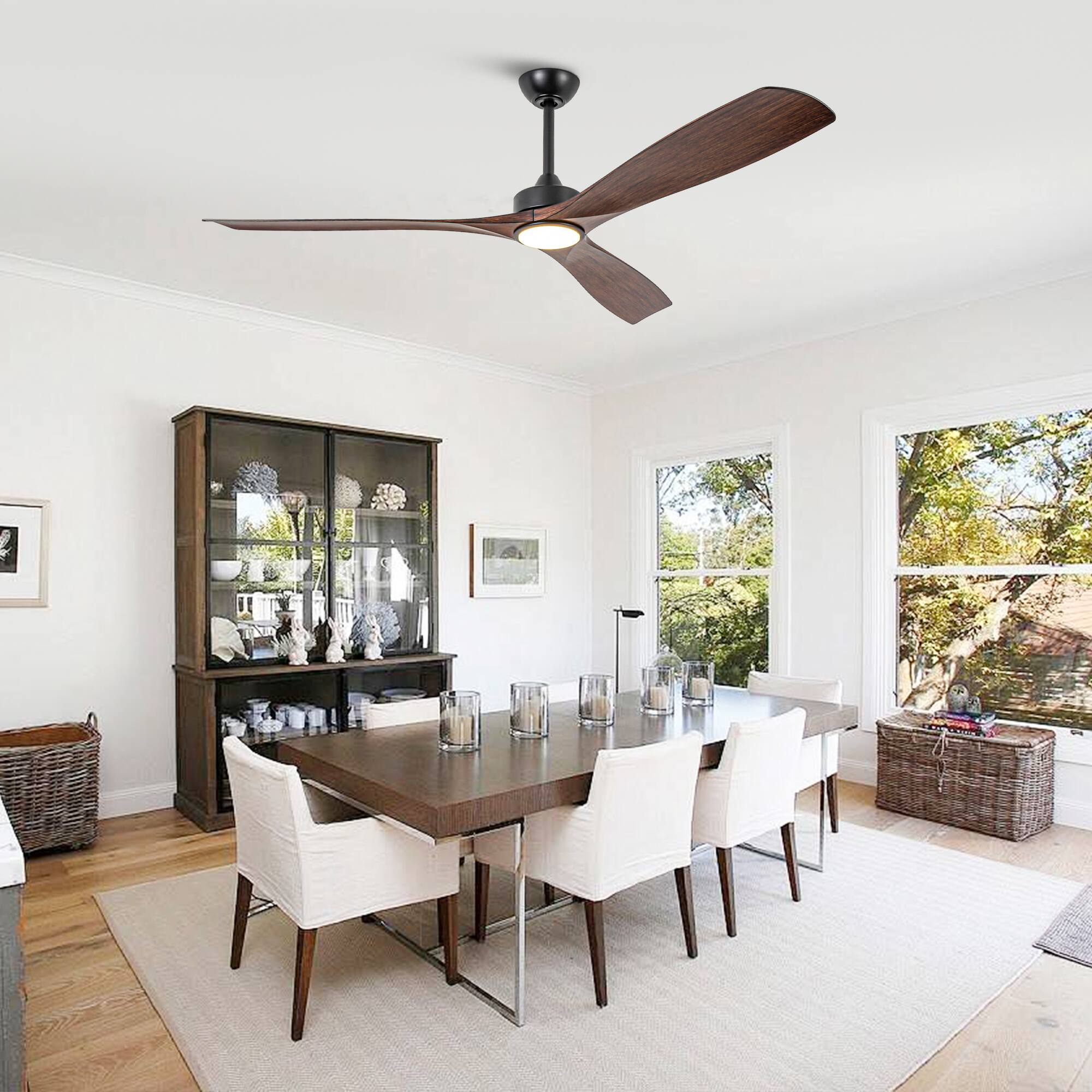 Alt View 1. Parrot Uncle - 60" Large Modern Ceiling Fan with Dimmable LED Lights, DC Motor, 6 Speeds, Remote Control - Brown.