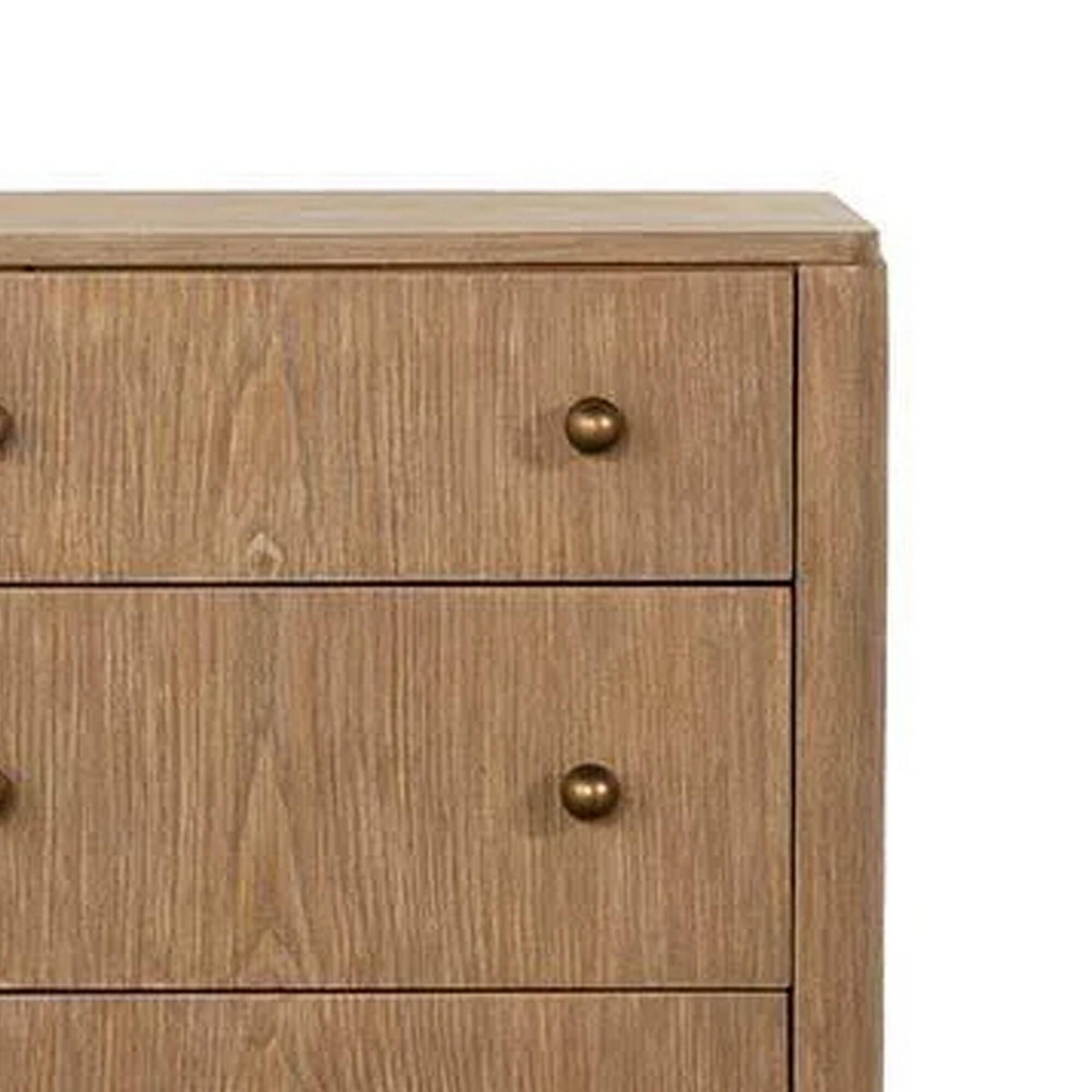 Left. Manhattan Lane - Hiz 29 Inch 3 Drawer Nightstand with Dual USB Ports, Brass Legs - Brown, Brass.