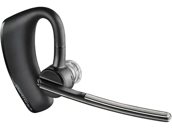 Front. HP - poly voyager legend headset +integrated charge cable +pin adapter - Black.